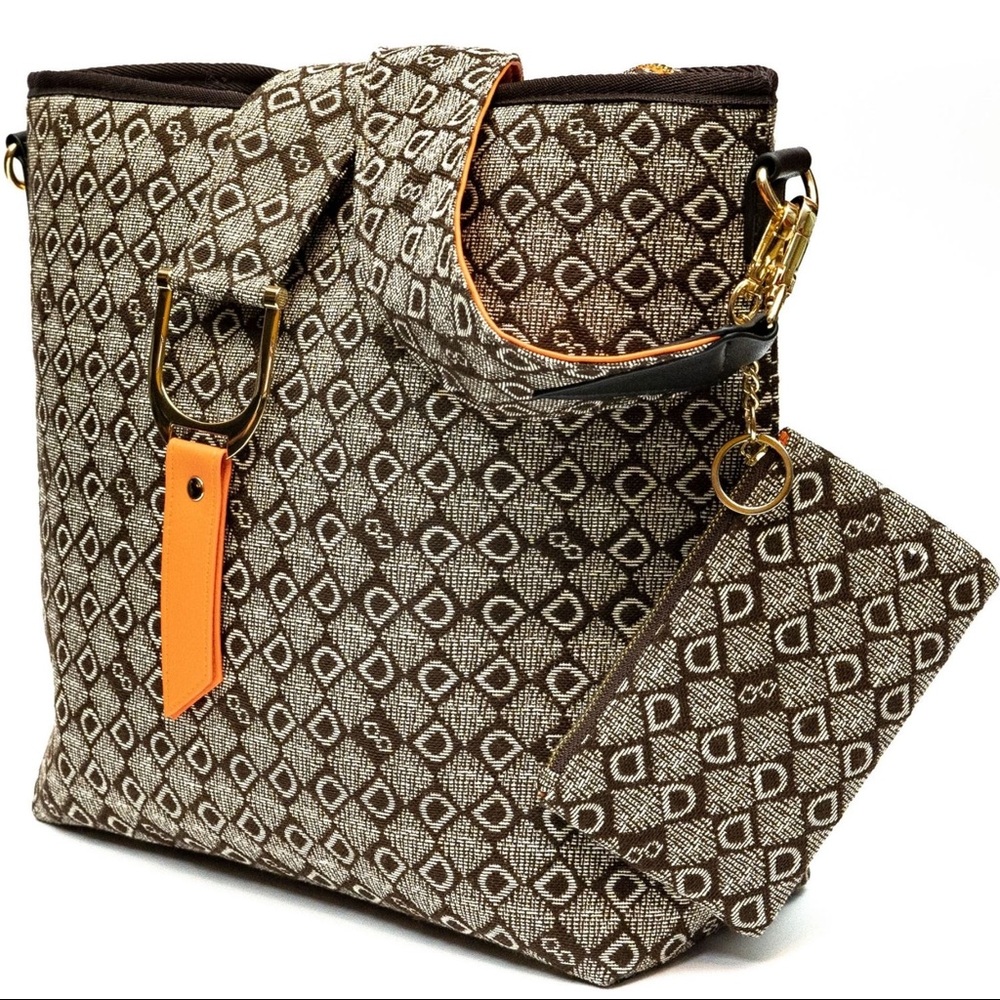 DASTI Jacquard Tote & Wallet Set – Brown Monogram Crossbody Bag Medium - Picture 4 of 14